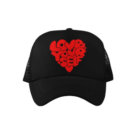 Black and Red Love Yourself Trucker Hat